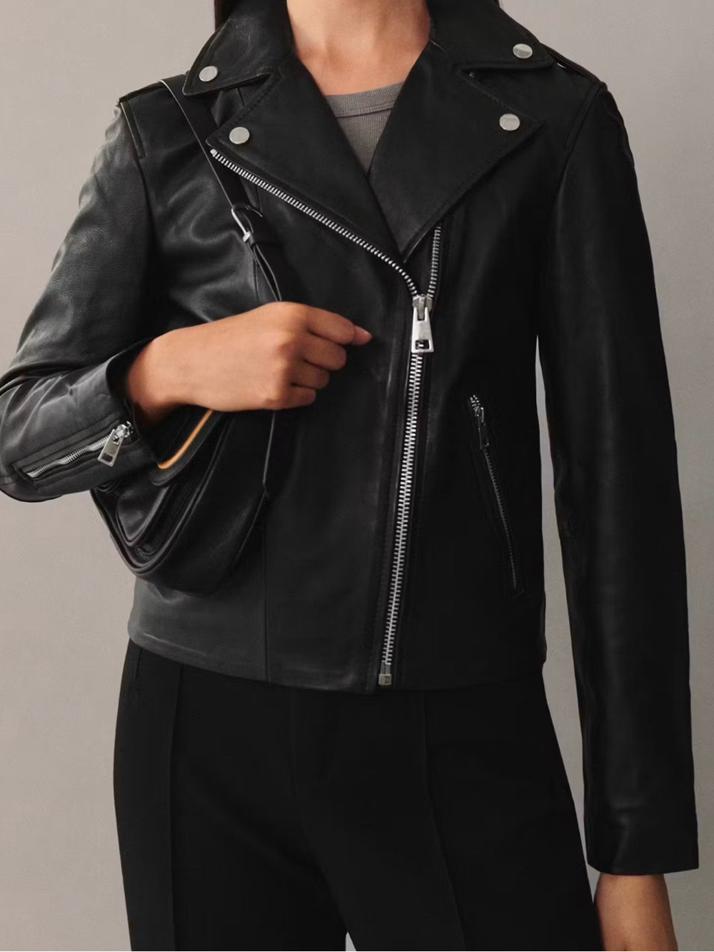 Mango NWT 100% Sheepskin Nappa Leather Biker Jacket Moto Minimalist XS